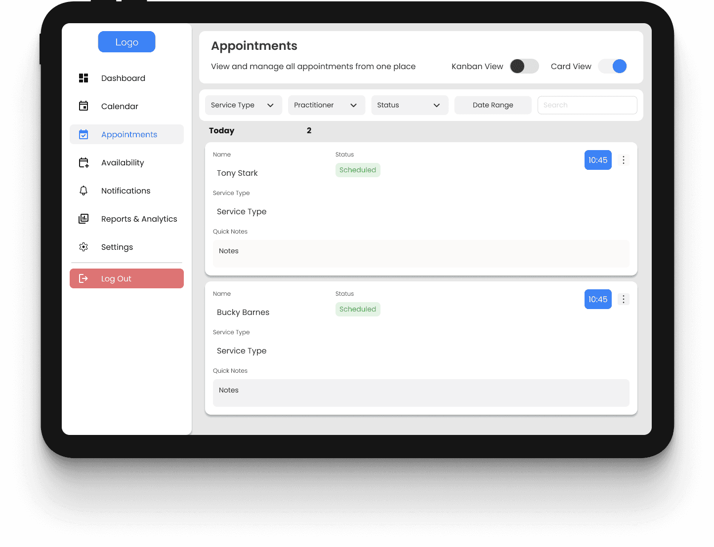 Card View of Appointments